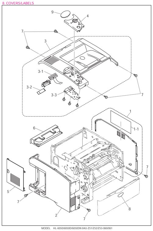 HL6050 Covers/Labels Parts Diagram
