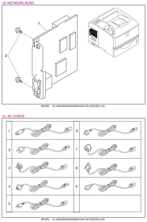 HL6050 Network Board Parts Diagram