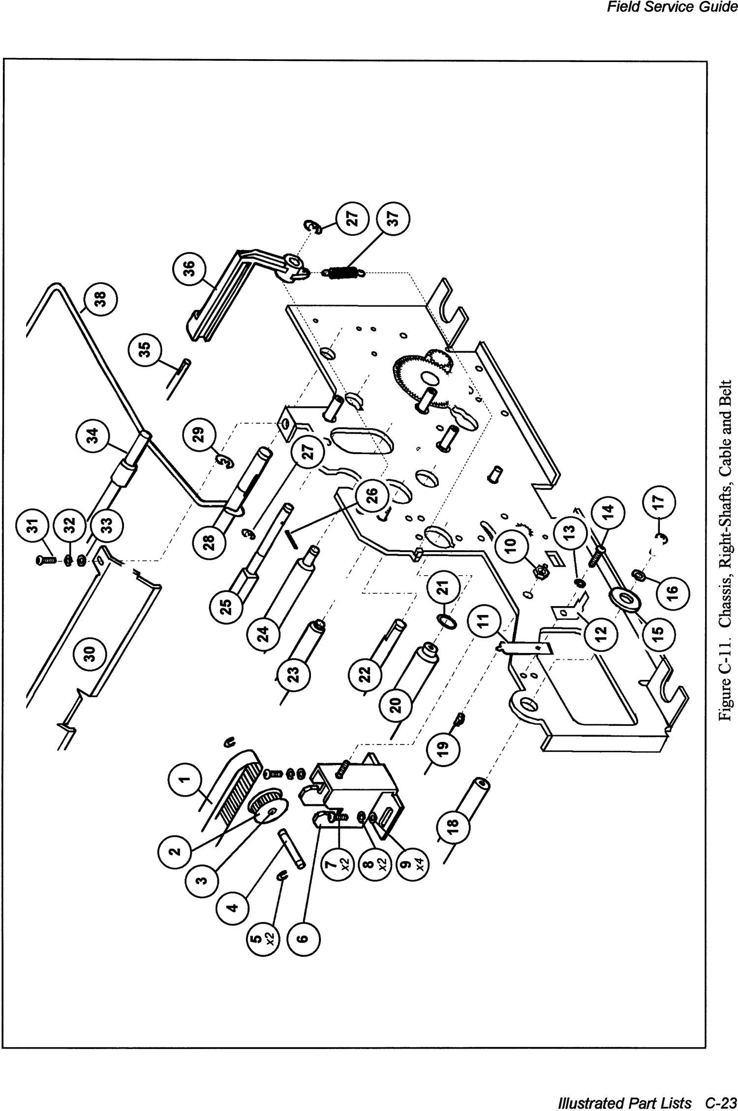 AMT 6310 6350 Chassis, right - shafts, cable and belt exploded parts diagram