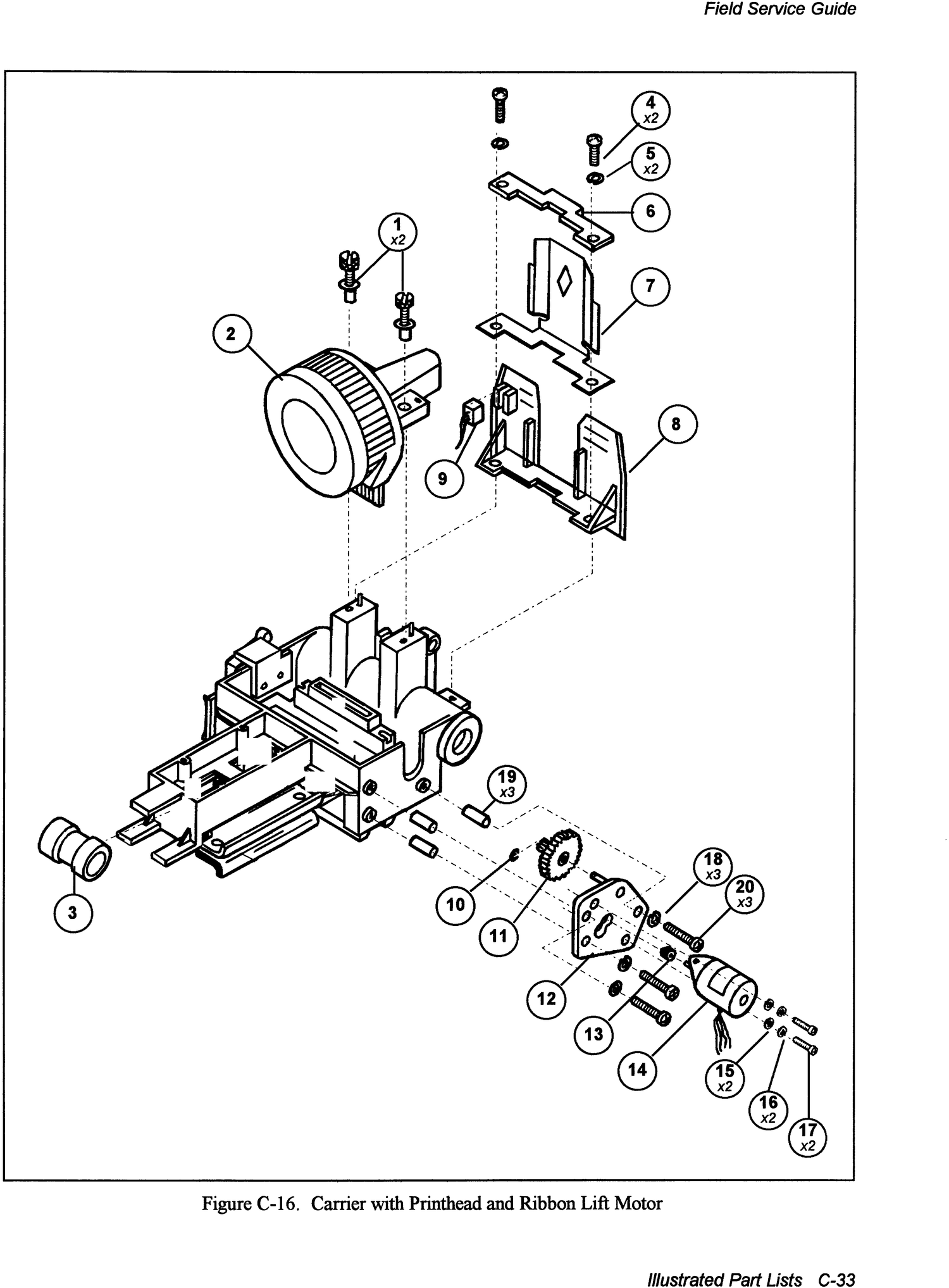 AMT 6310 6350 Carrier with printhead and ribbon lift motor exploded parts diagram