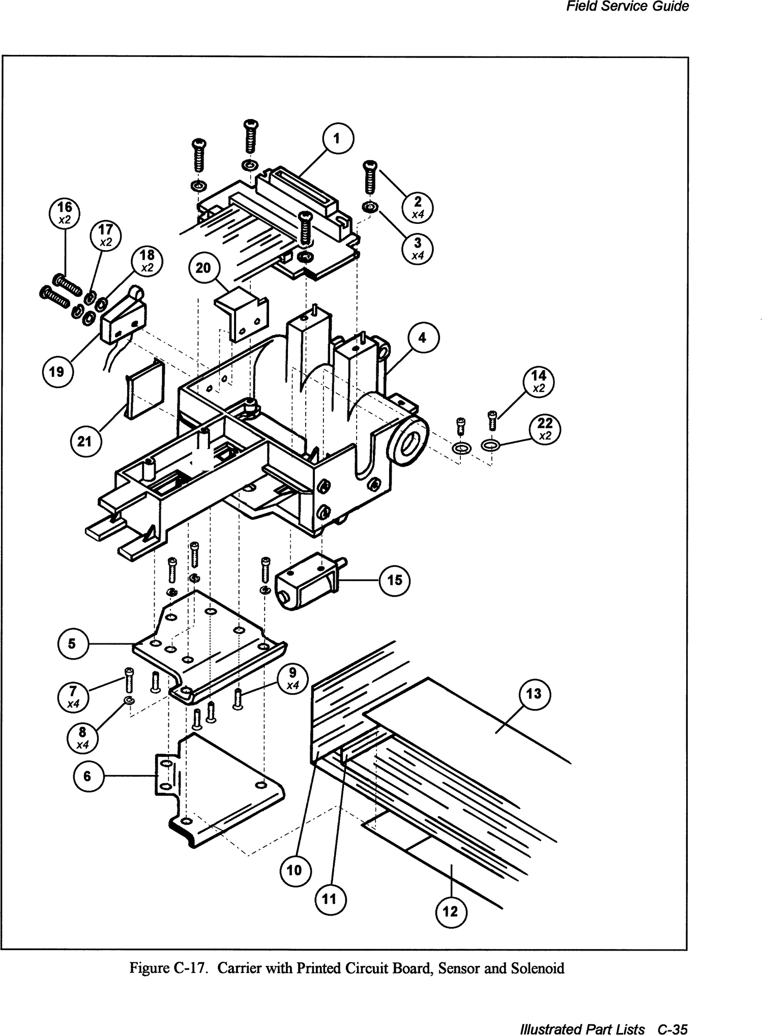 AMT 6310 6350 Carrier with printed circuit board, sensor and solenoid exploded parts diagram