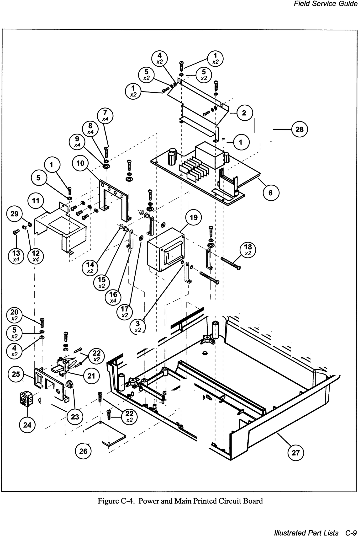 AMT 6310 6350 Power and main printed circuit board exploded parts diagram