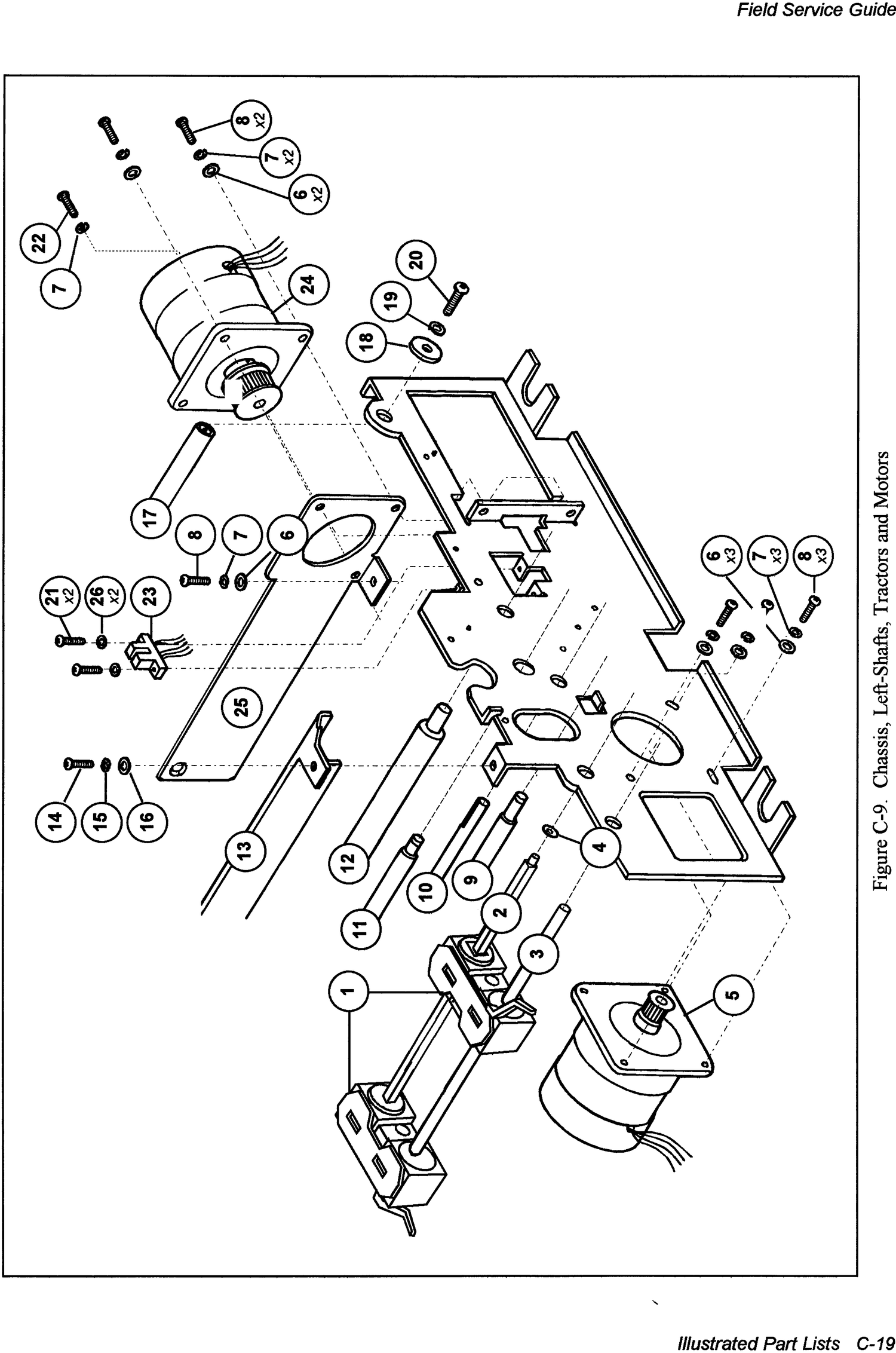 AMT 6310 6350 Chassis, left - shafts, tractors and motors exploded parts diagram