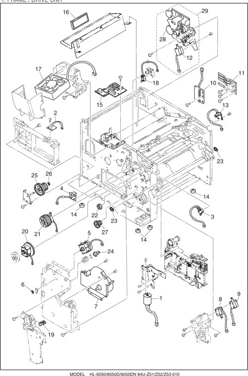 1. FRAME/ DRIVE UNIT parts diagram - Brother HL 6050D 6050DN 6050DW Parts