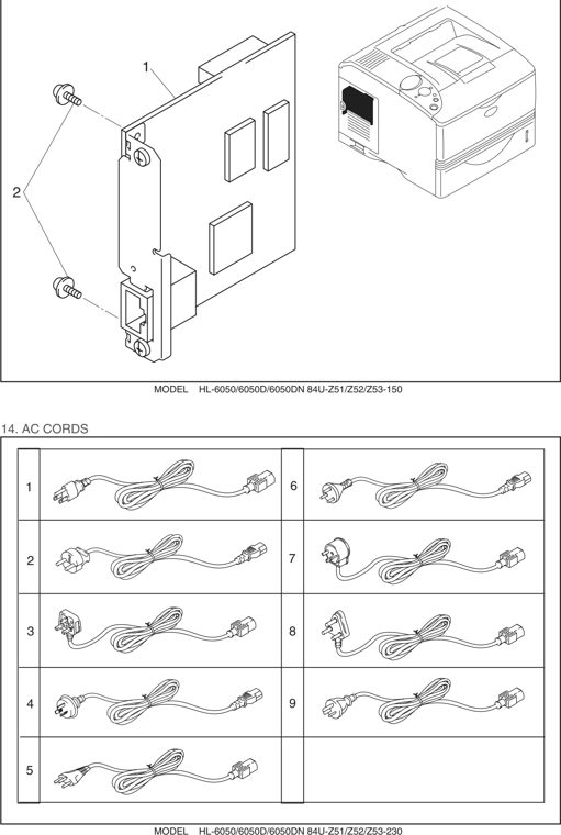 14. AC CORDS parts diagram - Brother HL 6050D 6050DN 6050DW Parts