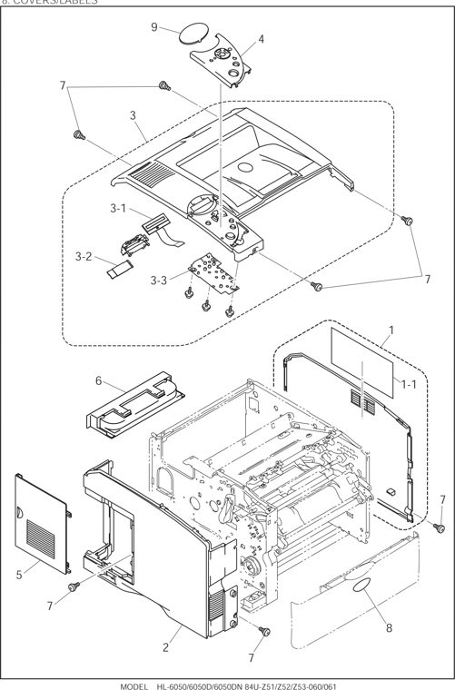 8. COVERS/ LABELS parts diagram - Brother HL 6050D 6050DN 6050DW Parts