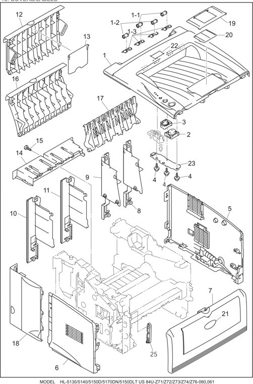 10. COVERS/ LABELS parts diagram - Brother HL-5140 5150D 5150DLT 5170DN 5170DNLT