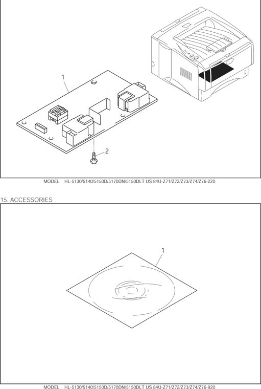 15. ACCESSORIES parts diagram - Brother HL-5140 5150D 5150DLT 5170DN 5170DNLT