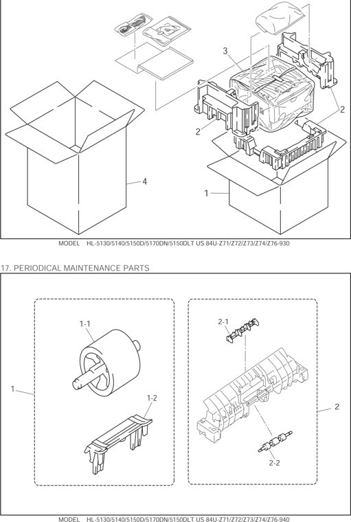 17. PERIODICAL MAINTENANCE PARTS parts diagram - Brother HL-5140 5150D 5150DLT 5170DN 5170DNLT