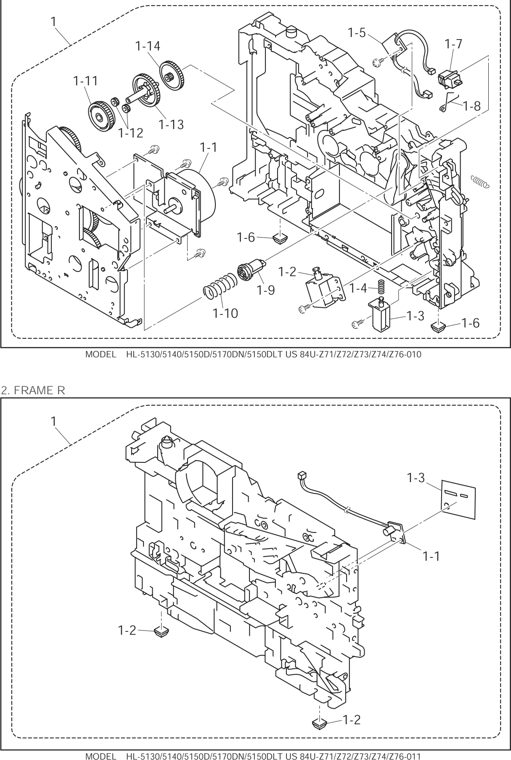 2. FRAME R UNIT parts diagram - Brother HL-5140 5150D 5150DLT 5170DN 5170DNLT