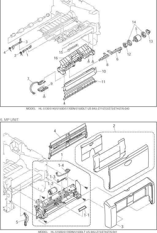 5. PAPER FEEDER parts diagram - Brother HL-5140 5150D 5150DLT 5170DN 5170DNLT