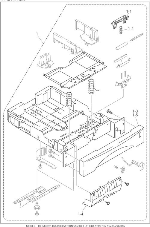 8. PAPER TRAY parts diagram - Brother HL-5140 5150D 5150DLT 5170DN 5170DNLT