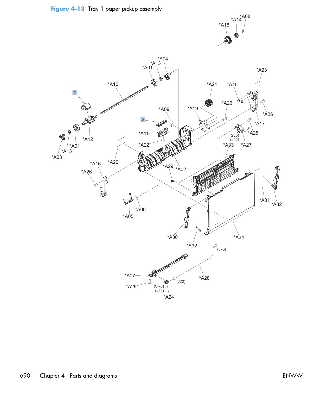 4-13 Tray 1 paper pickup assembly