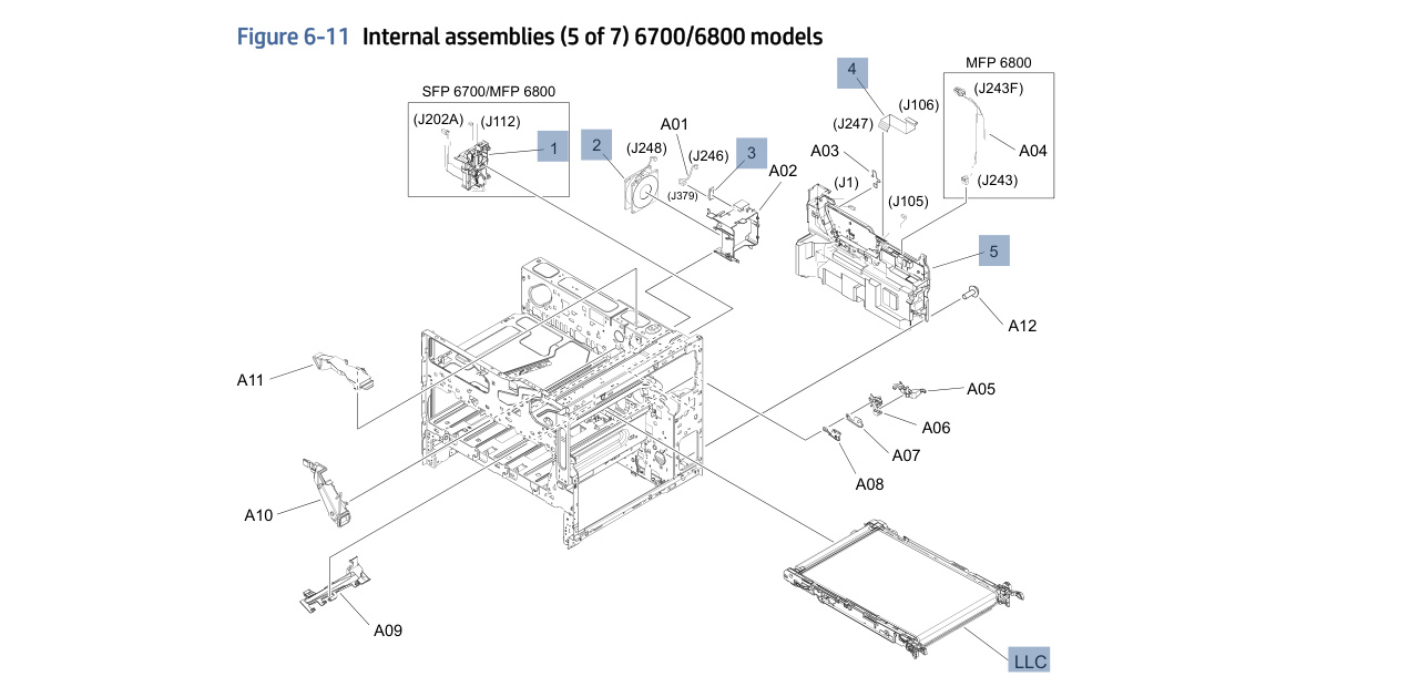 6-11 Internal assemblies (5 of 7) 6700/6800 models