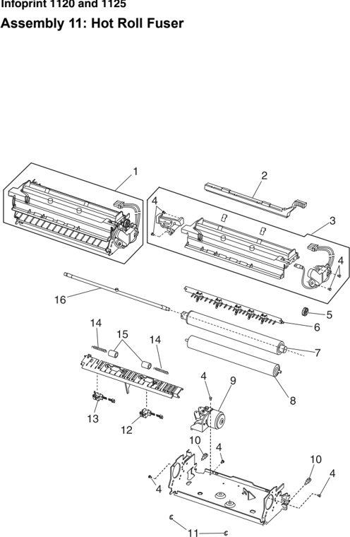 Assembly 11: Hot Roll Fuser parts diagram - IBM Infoprint 1125 & 1125n (4525) Parts