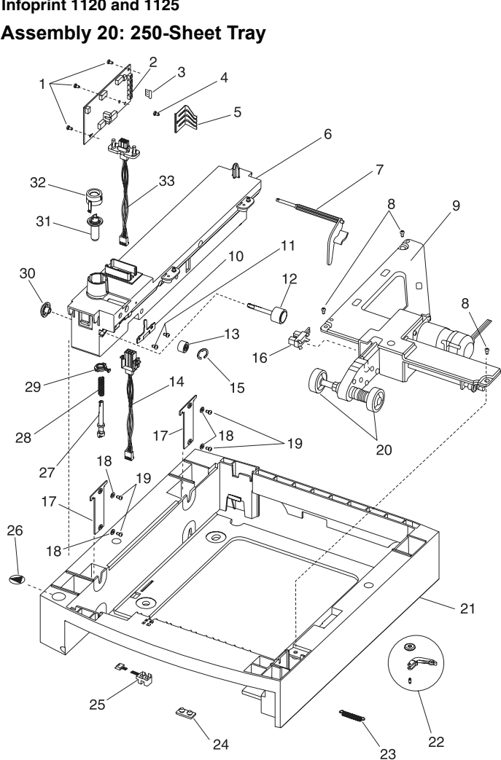 Assembly 20: 250-Sheet Tray parts diagram - IBM Infoprint 1125 & 1125n (4525) Parts