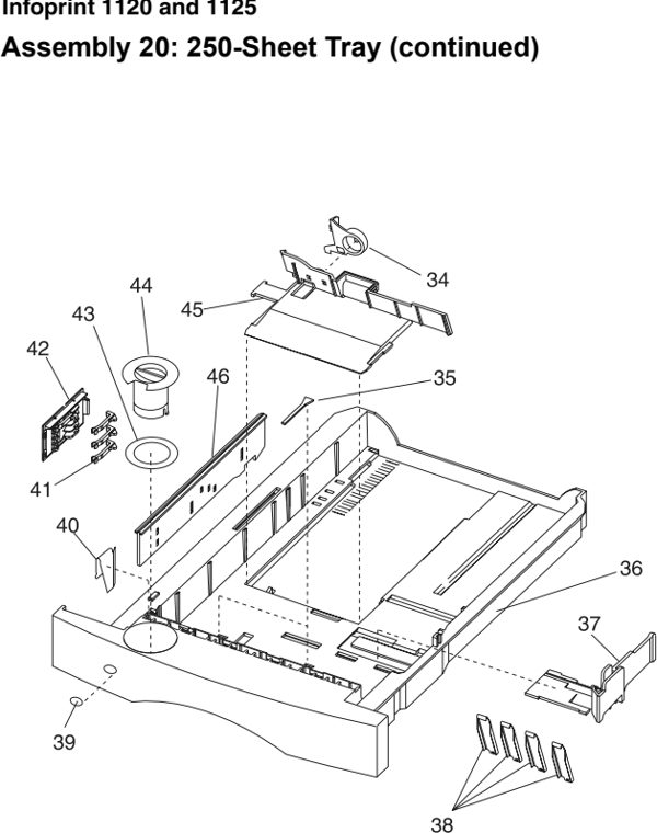 Assembly 20: 250-Sheet Tray (continued) parts diagram - IBM Infoprint 1125 & 1125n (4525) Parts