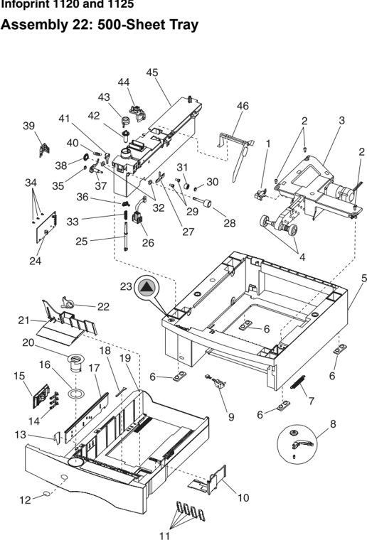 Assembly 22: 500-Sheet Tray parts diagram - IBM Infoprint 1125 & 1125n (4525) Parts