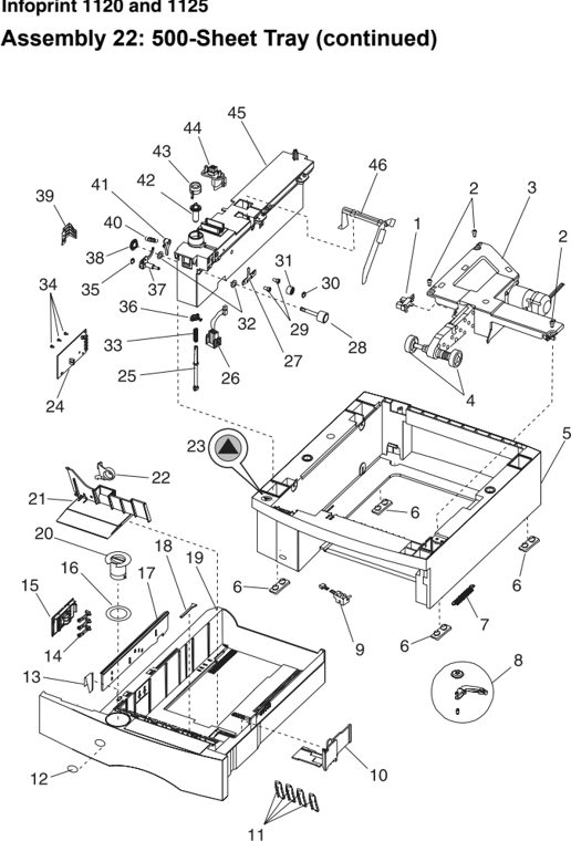 Assembly 22: 500-Sheet Tray (continued) parts diagram - IBM Infoprint 1125 & 1125n (4525) Parts