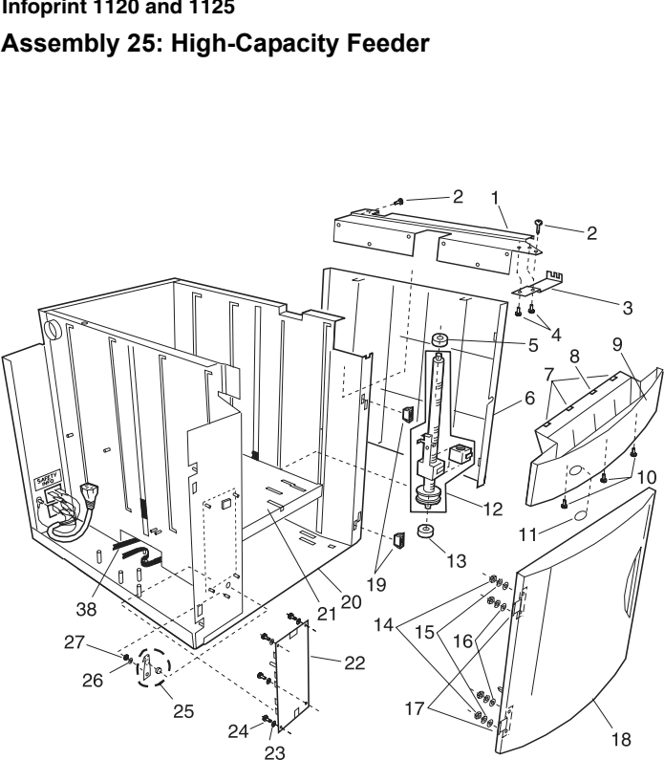 Assembly 25: High-Capacity Feeder parts diagram - IBM Infoprint 1120 & 1120n (4520) Parts