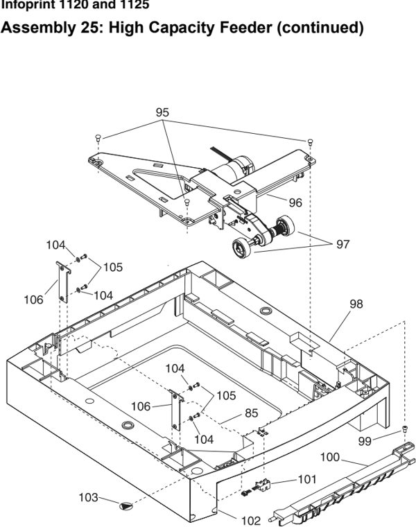 Assembly 25: High Capacity Feeder (continued) parts diagram - IBM Infoprint 1120 & 1120n (4520) Parts