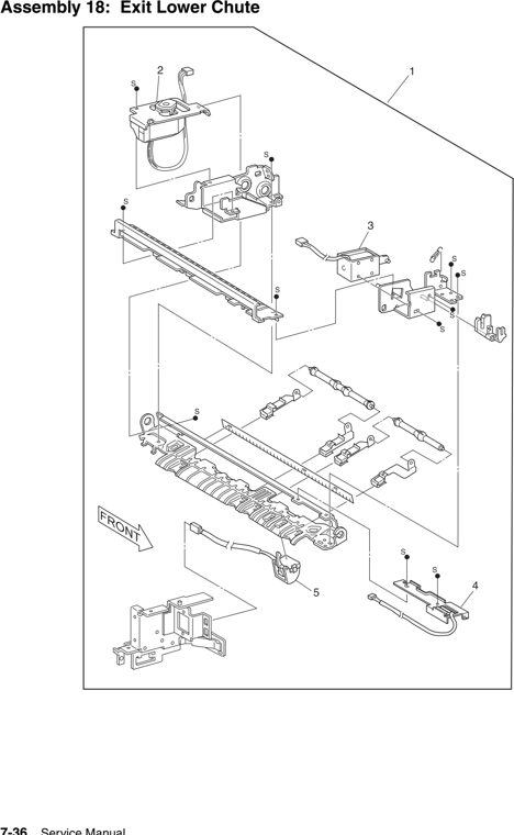 Assembly 18: Exit Lower Chute parts diagram - IBM Infoprint 1145 & 1145n (4545) Parts