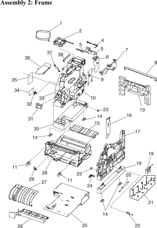 Assembly 2: Frame parts diagram - IBM Infoprint 1130 & 1130n (4530) Parts