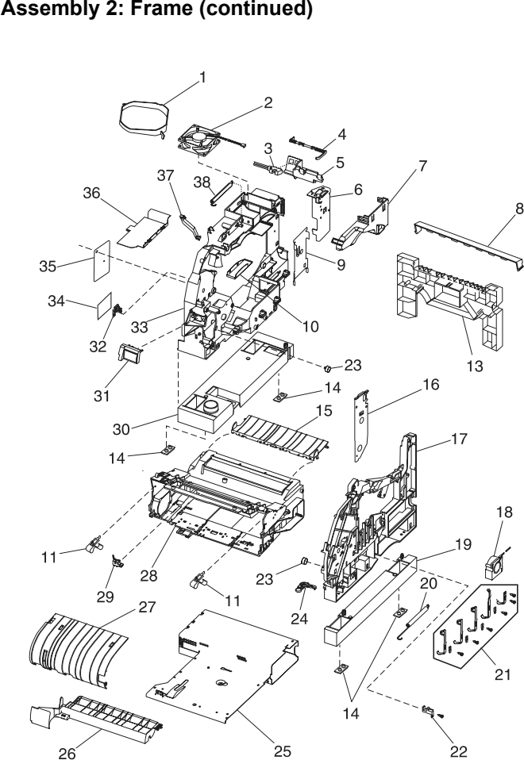 Assembly 2: Frame (continued) parts diagram - IBM Infoprint 1130 & 1130n (4530) Parts