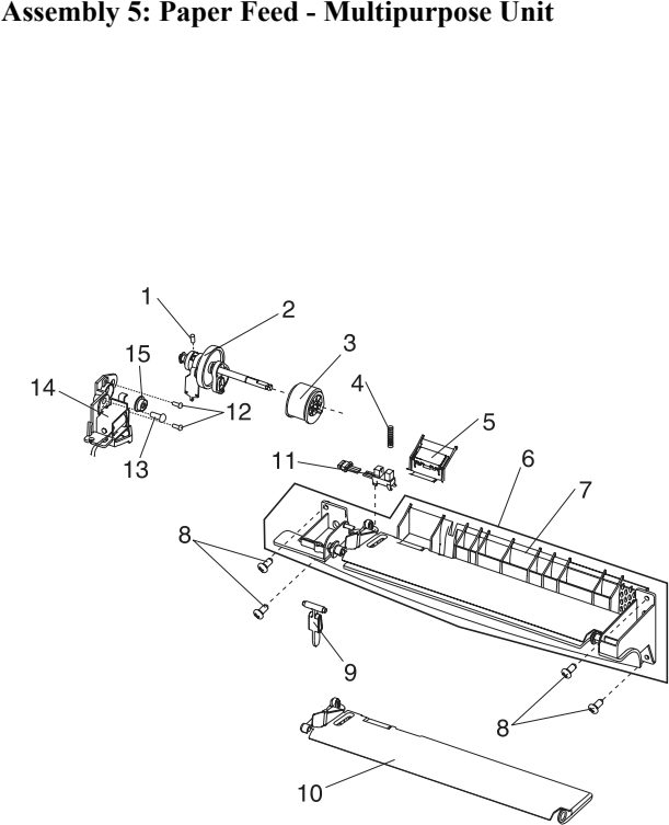Assembly 5: Paper Feed - Multipurpose Unit parts diagram - IBM Infoprint 1130 & 1130n (4530) Parts
