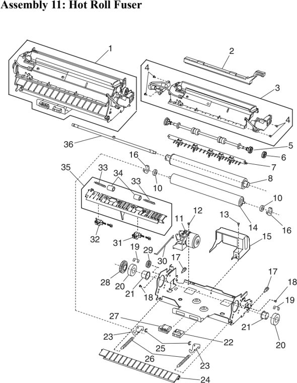 Assembly 11: Hot Roll Fuser parts diagram - IBM Infoprint 1130 & 1130n (4530) Parts
