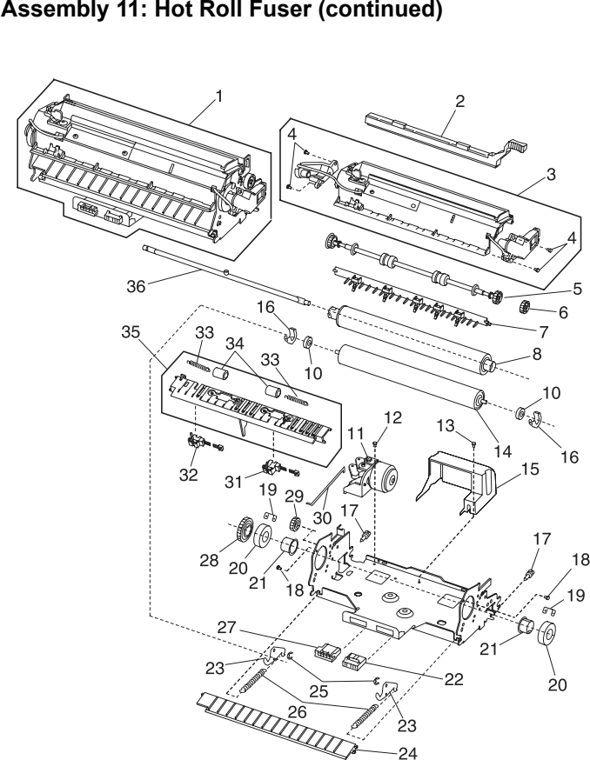Assembly 11: Hot Roll Fuser (continued) parts diagram - IBM Infoprint 1130 & 1130n (4530) Parts