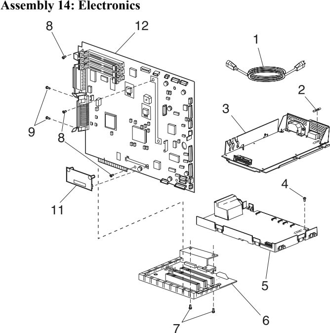 Assembly 14: Electronics parts diagram - IBM Infoprint 1130 & 1130n (4530) Parts