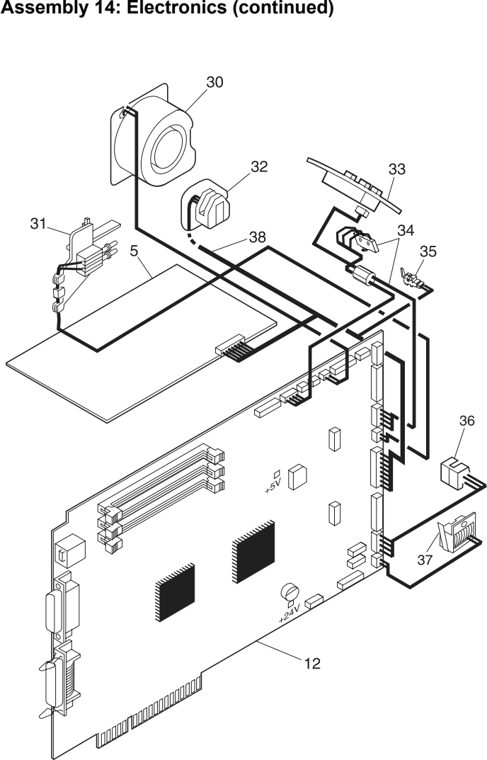 Assembly 14: Electronics (continued) parts diagram - IBM Infoprint 1130 & 1130n (4530) Parts