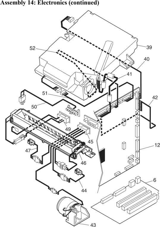 Assembly 14: Electronics (continued) parts diagram - IBM Infoprint 1130 & 1130n (4530) Parts