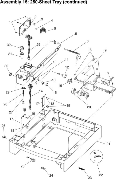 Assembly 15: 250-Sheet Tray (continued) parts diagram - IBM Infoprint 1130 & 1130n (4530) Parts
