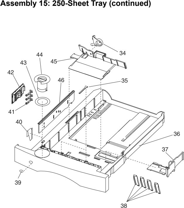 Assembly 15: 250-Sheet Tray (continued) parts diagram - IBM Infoprint 1130 & 1130n (4530) Parts
