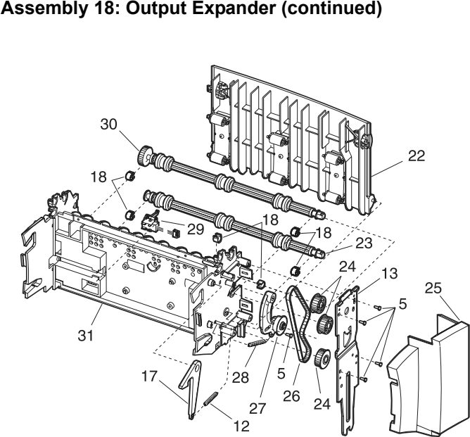 Assembly 18: Output Expander (continued) parts diagram - IBM Infoprint 1130 & 1130n (4530) Parts