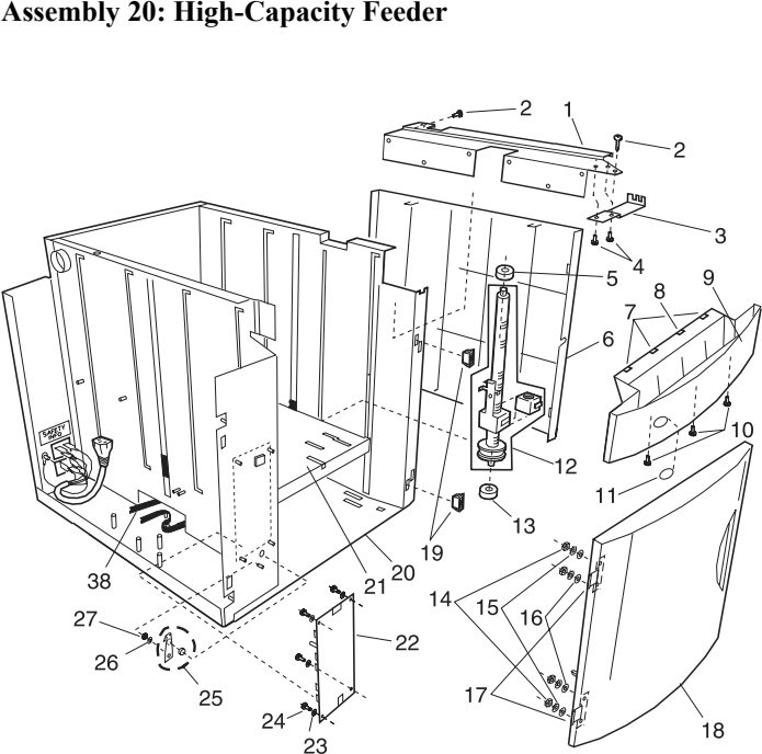Assembly 20: High-Capacity Feeder parts diagram - IBM Infoprint 1130 & 1130n (4530) Parts