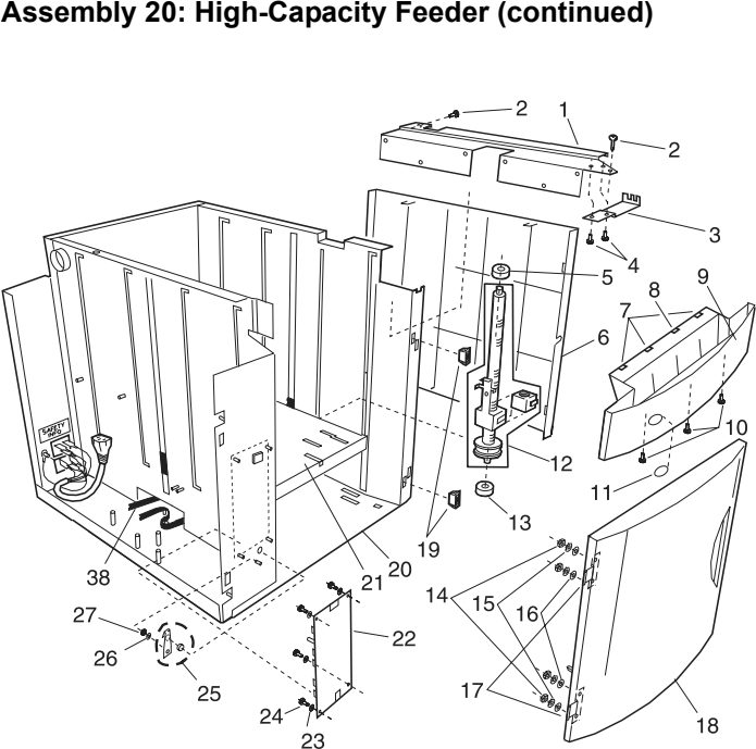 Assembly 20: High-Capacity Feeder (continued) parts diagram - IBM Infoprint 1130 & 1130n (4530) Parts