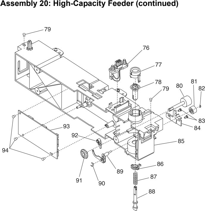 Assembly 20: High-Capacity Feeder (continued) parts diagram - IBM Infoprint 1130 & 1130n (4530) Parts