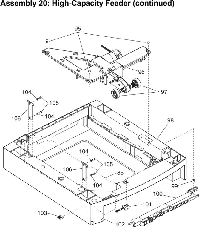 Assembly 20: High-Capacity Feeder (continued) parts diagram - IBM Infoprint 1130 & 1130n (4530) Parts
