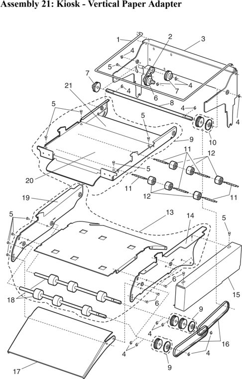 Assembly 21: Kiosk - Vertical Paper Adapter parts diagram - IBM Infoprint 1130 & 1130n (4530) Parts