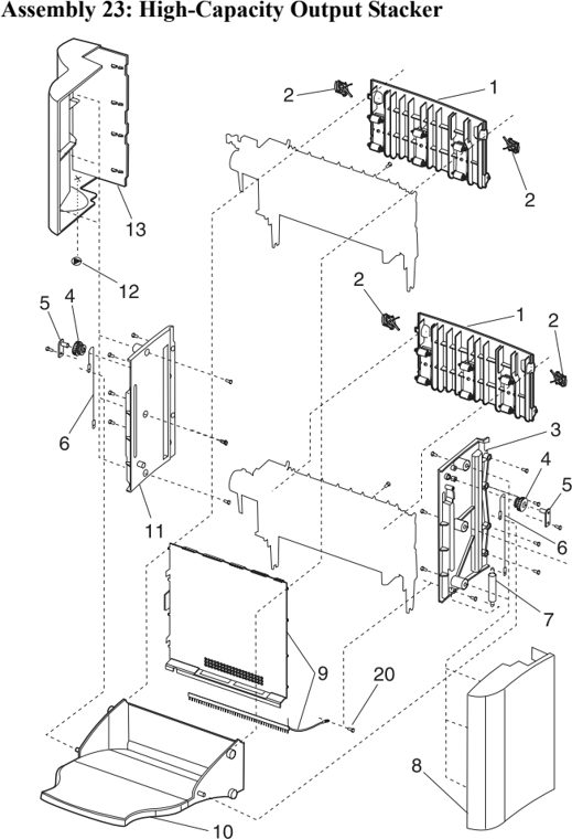 Assembly 23: High-Capacity Output Stacker parts diagram - IBM Infoprint 1130 & 1130n (4530) Parts