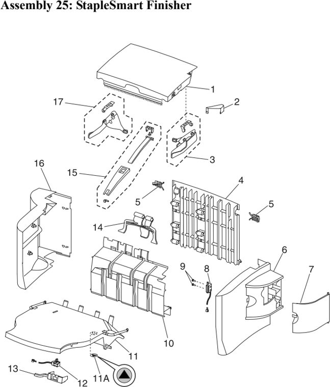 Assembly 25: StapleSmart Finisher parts diagram - IBM Infoprint 1130 & 1130n (4530) Parts