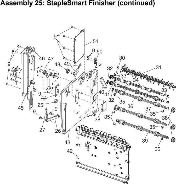 Assembly 25: StapleSmart Finisher (continued) parts diagram - IBM Infoprint 1130 & 1130n (4530) Parts