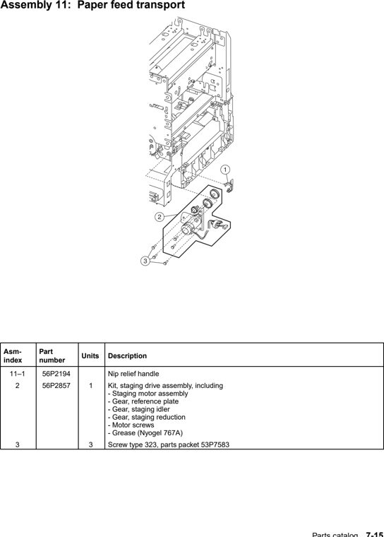 Assembly 11: Paper feed transport parts diagram - IBM Infoprint 1454 & 1464 (4924) Parts