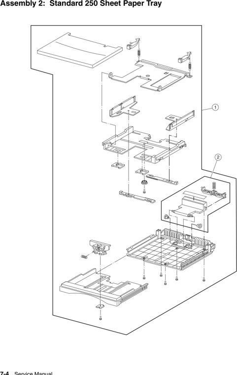 Assembly 2: Standard 250-Sheet Paper Tray parts diagram - IBM Infoprint 1226 (4526) Parts