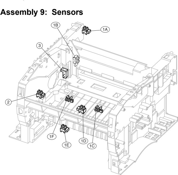 Assembly 9: Sensors parts diagram - IBM Infoprint 1422 (4523) Parts