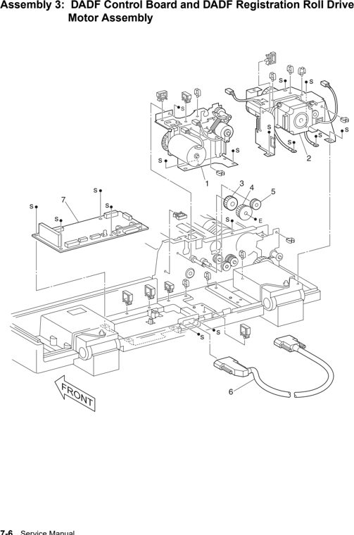 Assembly 3: DADF Control Board and DADF Registration Roll Drive parts diagram - IBM Infoprint M35 4890-001 Parts