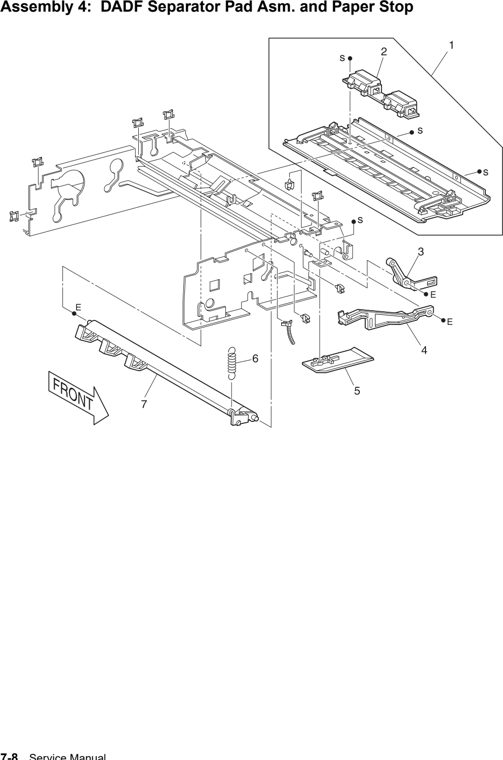 Assembly 4: DADF Separator Pad Asm. and Paper Stop parts diagram - IBM Infoprint M35 4890-001 Parts
